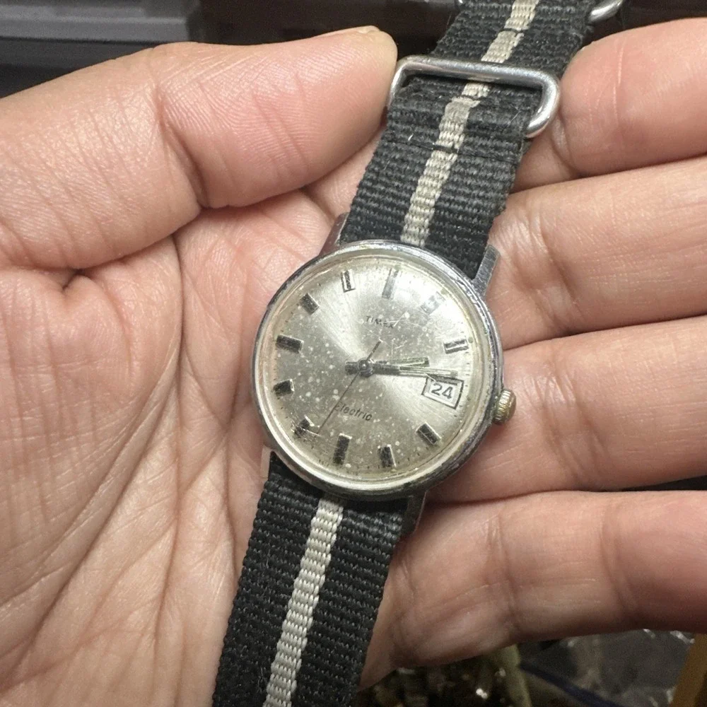Working 1970 VTG Timex Electric Men's Watch Nylon Band‎ Quartz 34mm New Battery